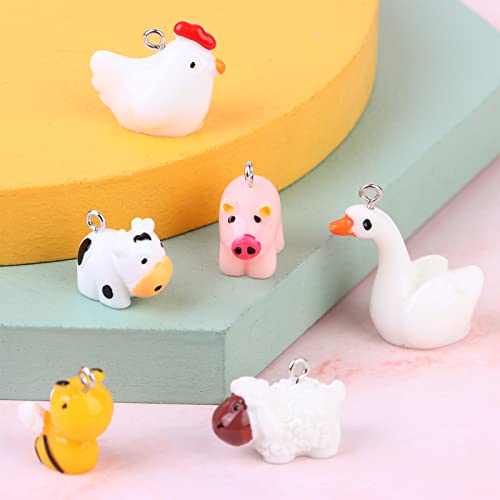 48 Pieces Resin Charms Cute Duck Pig Cow Pendant Kit Mini Animal Pendants Findings Charm Diy Duck Pendants Diy Farm Theme Jewelry Making Making Kit For Bracelet Necklace Earrings Keychain Crafts #TOP7