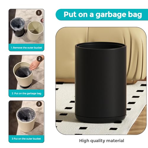 Image of 2.1 Gallon /8L Bathroom Trash Can, Small Garbage Can, Open Top, Modern Waste Basket, for Bedroom, Hotel Toilet, Kitchen, Office (Black)