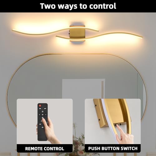 Image of Battery Powered Wall Sconces Set of 2, Gold 39.4 inch LED Dimmable Wall Sconce with Remote Control /Timer /Memory, USB Rechargeable Wall lights for Living Room, Bedroom, Hallway Wireless scones lighting