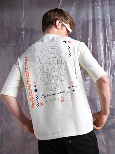 Image of Hubberholme Men Cotton Terry Printed Oversized Round Casual Neck Half Sleeves Tshirts