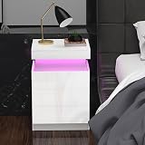 Chleby Moderna Mesita de Noche de Alto Brillo, Blanco Mesitas de Noche con función de Carga, Cómoda Mesa Auxiliar con 3 cajones, para Dormitorio, salón