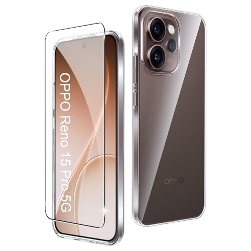 CAUHENYEE Trasparente Cover per OPPO Reno 15 Pro 5G Custodia, con 1 Pezzi Schermo in Vetro Temperato, Cover Sottile e Morbida in TPU Trasparente
