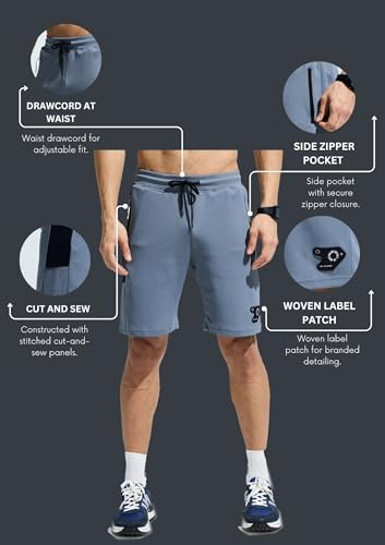 Image of DOMIN8 Men's Stylish Cut & Sew Sporty Light Weight Breathable Shorts with Secure Side Zipper Pocket | Mens Shorts | Sports wear for Men Grey