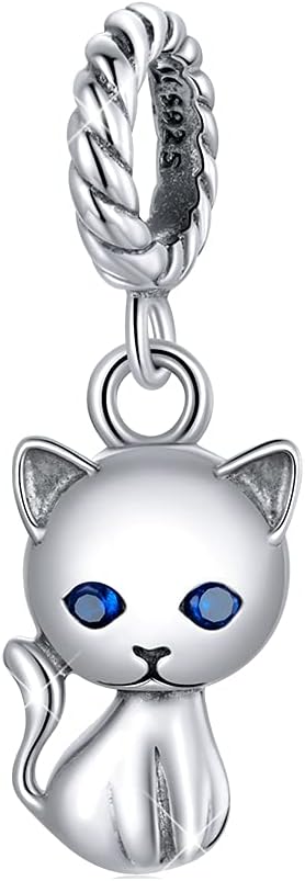 BISAER 925 Sterling Silver Charms for Bracelets Cat Dog Sloth Animal Beads Butterfly Fairy Heart Dangle Pendant Charms