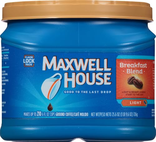 Image of Maxwell House Breakfast Blend Mild Roast Ground Coffee, 25.6 oz Canister (Pack of 6)