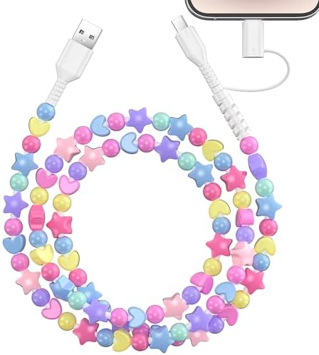 VOFUOE USB C Cable for iPhone 17 Charging Cord [MFi Certified] 2 in 1 Multi Charging Cable Fast Charging Star Beads Charging Cord 3.3FT Girls Women for iPhone 16/15/14/13 Pro Max-Colorful