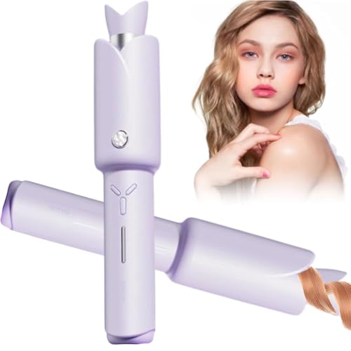 Rizador de pelo automático automático con temperatura ajustable de 4 velocidades Rizador portátil recargable antiquemaduras para el estilo del cabello (Purple)