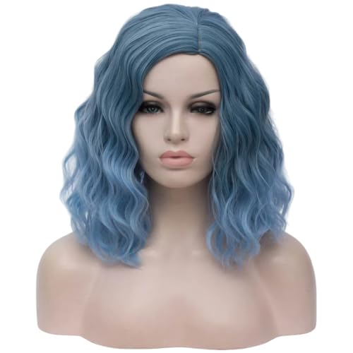 Cying Lin Short Bob Wavy Curly Wig Ombre Light Blue Wig For Women Cosplay Halloween Wigs Heat Resistant Bob Party Wig Include Wig Cap (Ombre Light Blue)