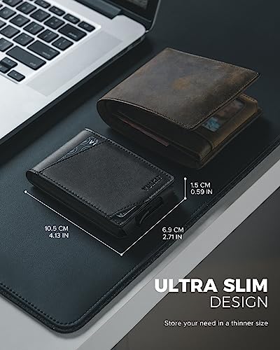 Image of VULKIT Minimalist Wallet for Men Pop Up Credit Card Holder Slim Bifold Wallets RFID Blocking Magnetic Closure with Gift Box, Black, slim, Minimalist