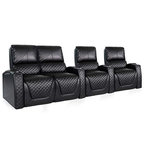 Zinea Kinosessel Queen - 4 Sitzer Loveseat Links - Premiumleder - elektrisch verstellbar - LED Becherhalter - Ambientebeleuchtung - elektrische Lendenwirbelstütze - verstellbare Kopfstütze