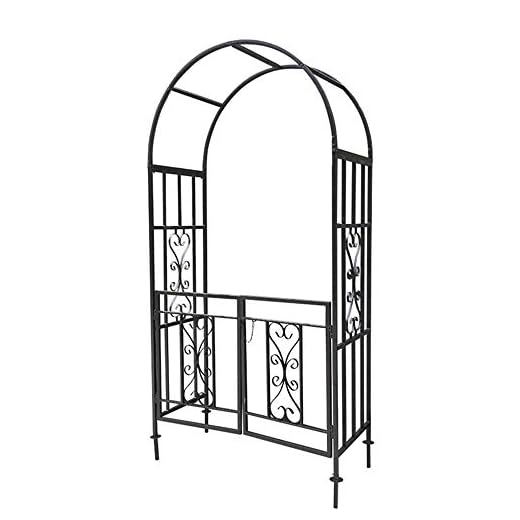 Trädgårdsbåge Med Grind, Rosenbåge Med Dörr, Klätterväxtstillväxtstöd, Metalltrellis, Låsbar, Väderbeständig, HWD 210x 114 X 52 Cm
