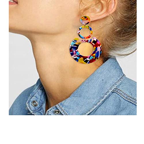 5 Pairs Acrylic Earrings Set Resin Earrings Long Geometric Square Circle Flower Moon Bohemia Statement Dangle Earring Studs For Girls/Women #TOP2