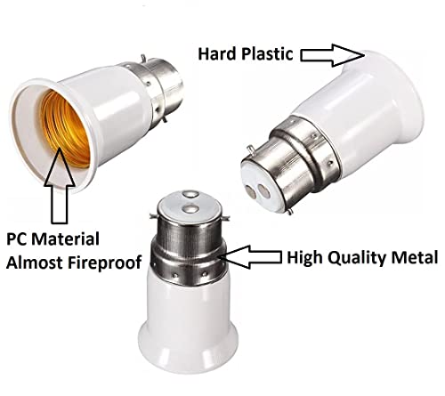 Image of B22 to E27 Screw Base Socket Ceramic Lamp Holder | Light Bulb Adapter (White, 2 Piece)