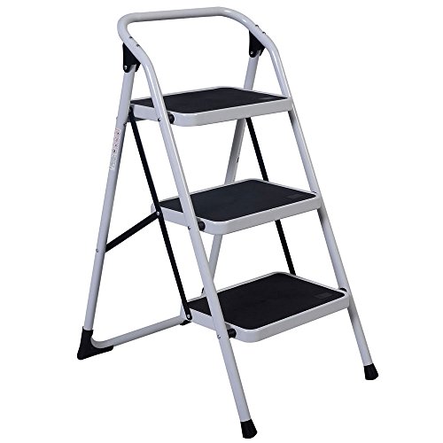 Tesmula Gt2-Zj 3-Step Home Use Short Handrail Iron Ladder,For Household And Office Black & White #TOP1