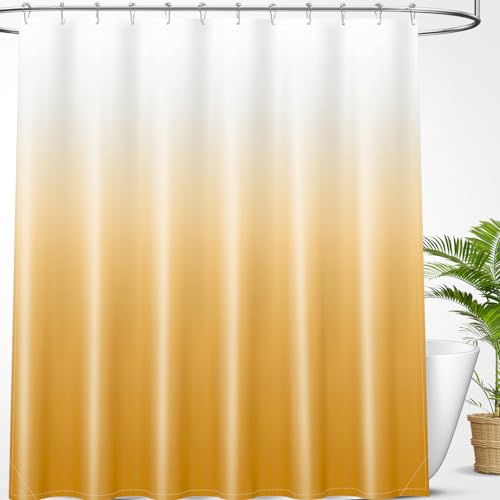 OLANLY Luxury Yellow and White Ombre Shower Curtain Sets with