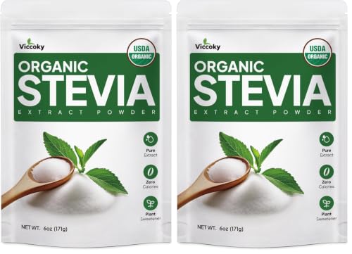Image of Viccoky Organic Stevia Powder 6oz (171g), Stevia Extract Powder, Sugar-Free & 0 Calories, Sugar Substitute, Natural Sweetener (Pack of 2)
