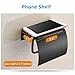 Matte Black Toilet Paper Holder Wall Mounted with Phone Shelf, Universal Modern Toilet Tissue Holder fit Mega Roll Toilet Paper, Cat Proof Toilet Paper Holder Bathroom Metal Aluminum Covered TP Holder