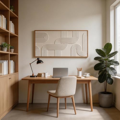 Image of CHDITB 3D Horizontal Geometric Arch Wall Art, Neutral Impasto Wall Decor