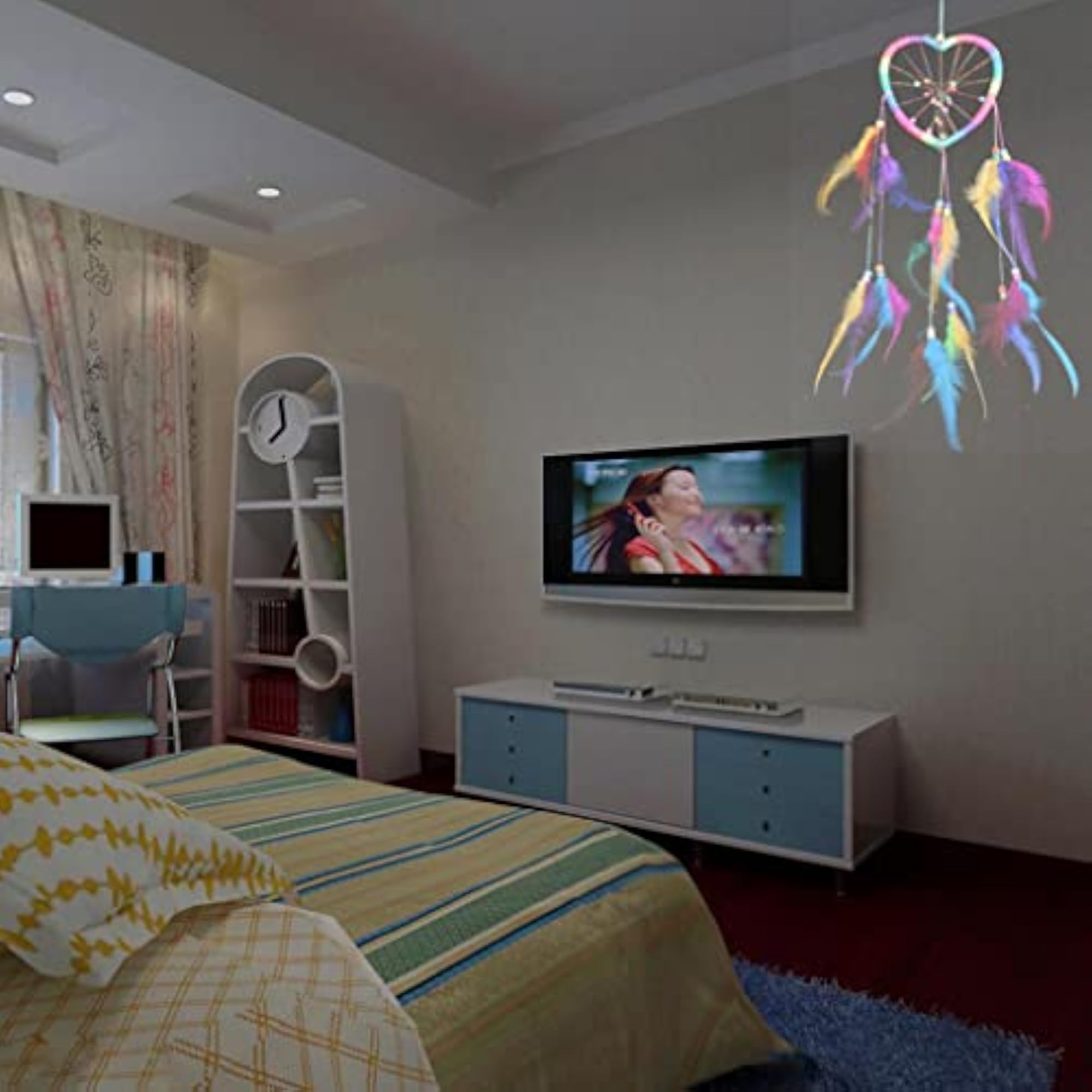 Boho Rainbow Heart Shape Feather Dream Catcher