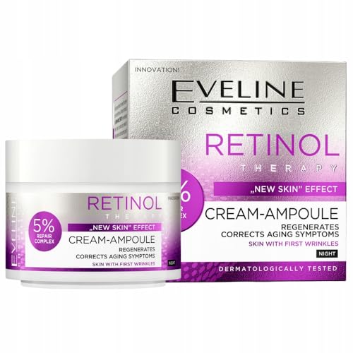 Eveline Cosmetics Retinol Therapy Ampullen-Creme, Anti-Falten Gesichtscreme, Strafft und Glättet die Haut, Mit Retinol und Reparaturkomplex, 50 ml