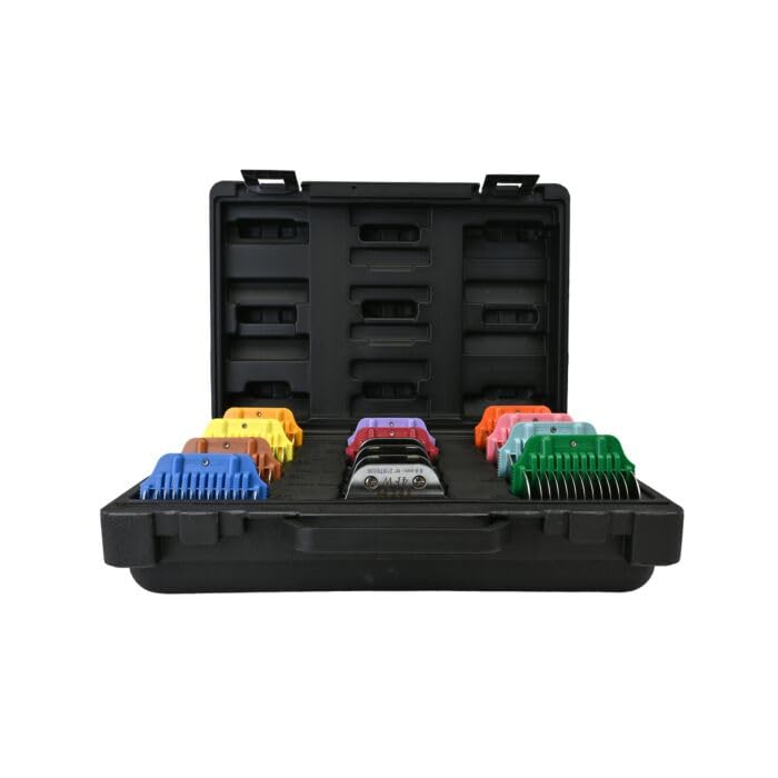 Show Tech Pro Kit Pettini Snap-on Wide in Acciaio Inox – 8 Pettini Colorati (10–38 mm) + Lama Wide #30 – Compatibile con Tosatrici Professionali – Valigetta Inclusa