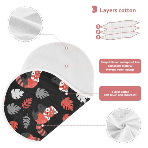 J JOYSAY Red Panda Leaves Black Baby Burp Cloths for Boys Girls Large 22''x11'' Cotton 4 Layer Newborn Burping Cloth for Girl Baby one sizex43