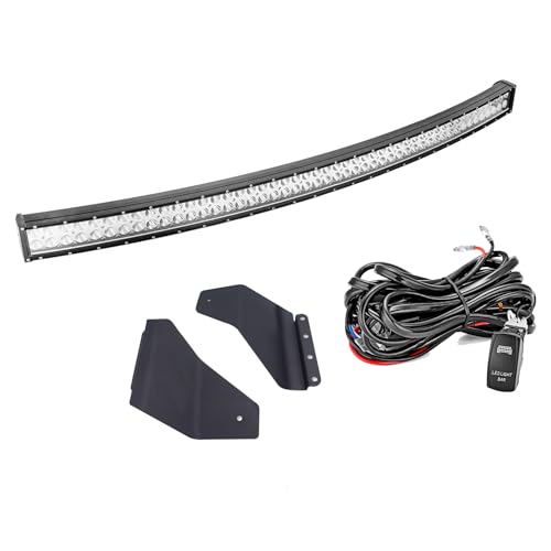 Dasen 52 Inch 300W Curved LED Light Bar & Over windshield Pro Cage Mount Brackets & Wiring Kit Compatible with Can-am Defender 2016-2025