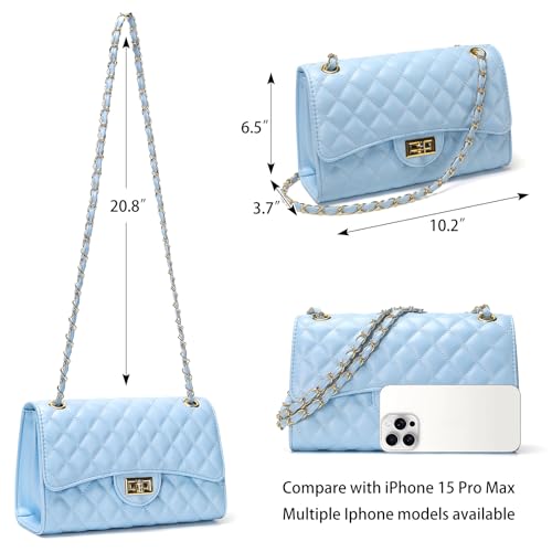 Image of Quilted Leather Crossbody Bags for Women Trendy Ladies Shoulder Purse Satchel HandBag with Chain Strap