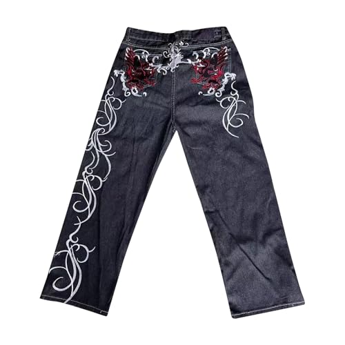 Jeanspants estilo hip hop con corte vaqueros anchos y gráficos góticos urbanos oscuros