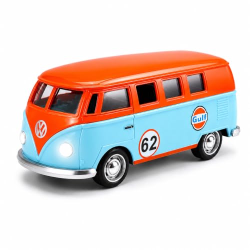 Image of VWT1 1:32 Scale Die-Cast Toy Bus with Pull Back Action, Lights and Music, Openable Side Door, Rolling Wheels, Retro Camper Van Collectible Model for Kids, Adults, Display, Play and Gifting
