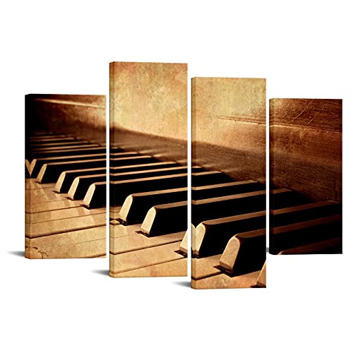 LevvArts - 4 Panels Piano Wall Art Canvas Sepia Brown Music Room Decor Piano Keys Pictures Prints Framed Ready to Hang