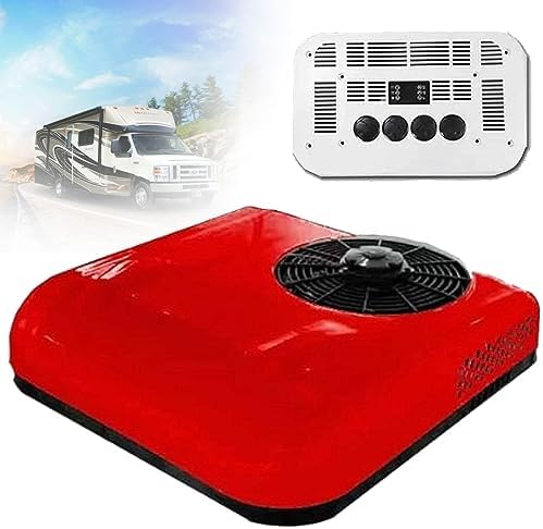 DC 12V/24V RV Truck Air Conditioner - Ultra-Thin High Efficiency Electric A/C Unit with Scroll Compressor for Trailers, Motorhomes & Tractors - Cooling Only, 24V Red