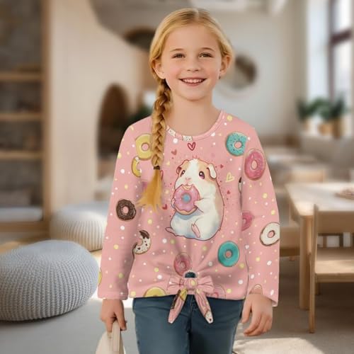 Stretch Girls Long Sleeve Shirts with Tie Fronts,Loose Girls T-Shirt,Crew Neck Tunic Tops for Outwear,Vacation4