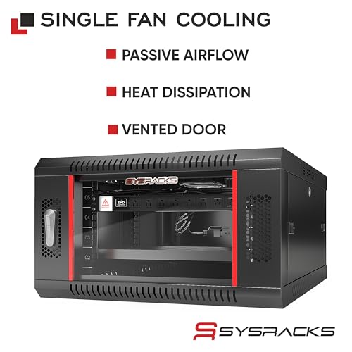 Image of 6U Wall Mount Server Rack Cabinet 24 inch Deep, 19 inch Network & AV Enclosure for Home Lab with Fan, PDU, 1 Shelf, Locking Glass Door