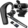 Delton Wireless Headset with 1080p Webcam, Single-Ear Bluetooth Computer Headset with Charging Case, Noise Canceling Mic, USB Dongle for PC/Laptop/Smartphone, Compatible with All Meeting Apps - Black