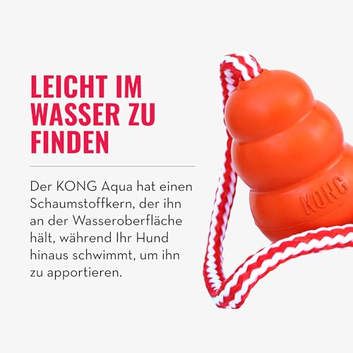 KONG Aqua Floating Fetch Toy - Hundespielzeug Für Wasser, Spiel und Training - Mit Schaumstoff-Innenseite und Wurfseil - Für Große Hunde - Orange