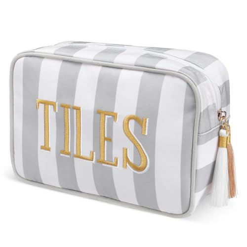 Sanwuta 1 Pcs Mahjong Tile Bag with Zipper, Gray, Striped