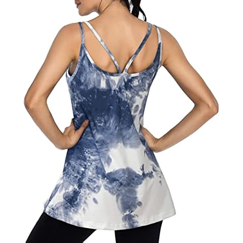 Cestyle Spaghetti Strap Built-in Padded Shelf Bra Cami Long Tank Tunic Top for Women,Summer Strappy Camisoles Sleeveless Backless Trendy Dressy Casual Basic Knit Layering Tee T-Shirts Quick Dry Green Cover