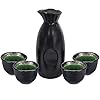 Black Classic Sake-set, traditionele Japanse sake-bekerset, handbeschilderd, kopjes van keramiek, handgemaakt, wijnglazen, 5 stuks