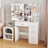 Saimeihome Tocador con iluminación y espejo, mesa de cosméticos regulable con...