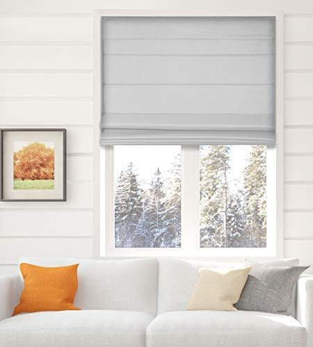 Arlo Blinds Thermal Room Darkening Fabric Roman Shades, Color: Light Gray, Size: 34.5" W X 48" H, Cordless Lift Window Blinds
