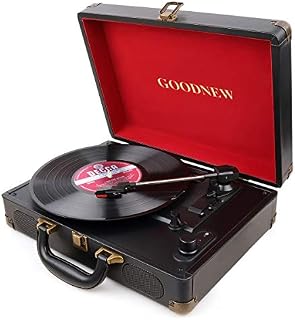 GOODNEW Vinyl Record Player Turntable, Built in Speakers, Support Headphone & RCA Output