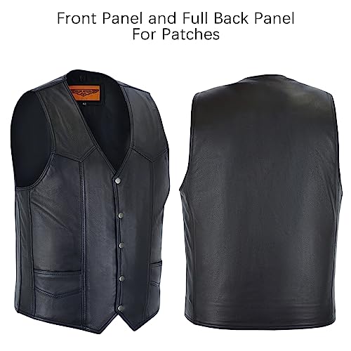Dream Apparel Colete masculino de couro para motociclista, colete de motociclista, preto, com 2 bols