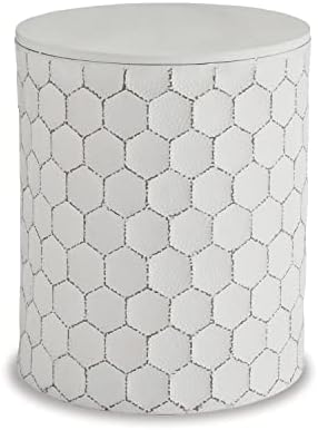 Signature Design by Ashley Polly Geometric Honeycomb Indoor Outdoor Accent Stool or Table, White image 5