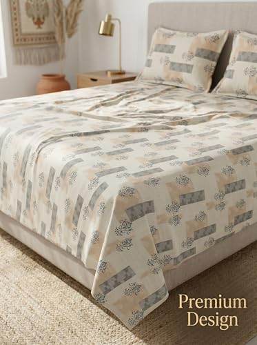 Image of Mafatlal 130 GSM Pearl Double Size Bedsheet with 2 Pillow Cover, Lightweight, Skin Friendly | 90 x 100 Inches | Warm Cream