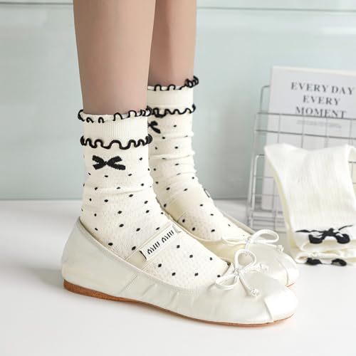 Image of Women's Cute Crew Socks, Casual Athletic Cotton Bowknot Cherry Calf Novelty Socks for Women
