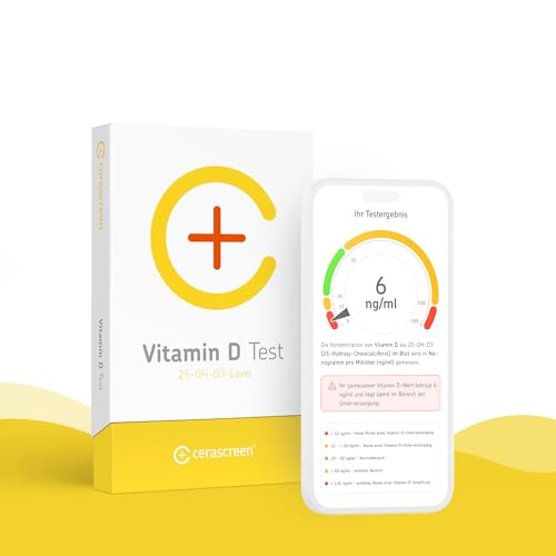 Vitamin D Test Kit von CERASCREEN - Spiegel messen und Bedarf erkennen mit dem Testkit für zu Hause | Zertifiziertes Labor | Konkrete Handlungsempfehlungen und Gesundheitsinformationen