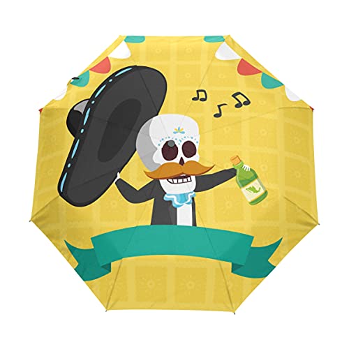 Parapluie pliant automatique motif squelette et moustache pour voyage