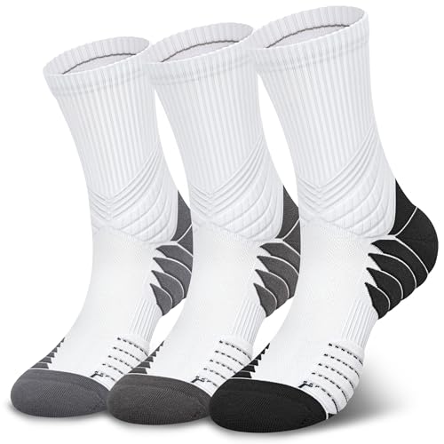 Hylaea Compression Running Socks for Men, Coolmax Anti-Blister Cushion Crew Socks for Athletic...