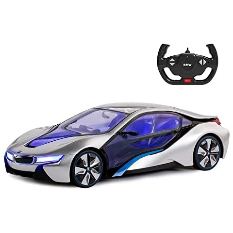 RASTAR BMW i8 Remote Control Car, 1/14 BMW i8 Concept RC Car, Fully Transparent / Interior Light - Silver Cover